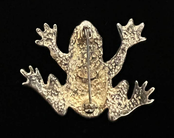 VTG 1998 Plainville Stock Co PSCO Brooch Frog Gold Tone Clear Blue Rhinestones - Picture 5 of 10
